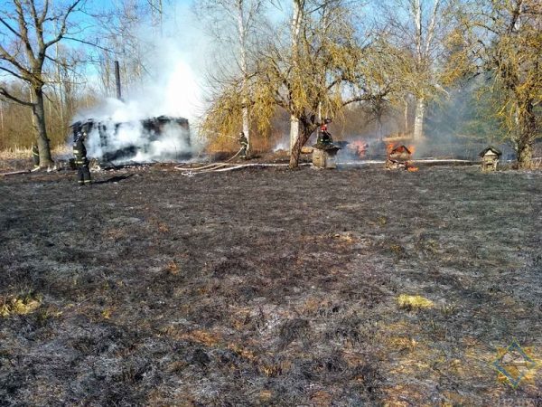 В Глубокском районе из-за пала травы сгорела баня и ульи. Фото МЧС
