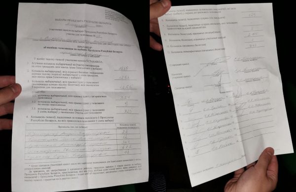 Протокол подсчета голосов с участка №25 в Октябрьском районе Витебска